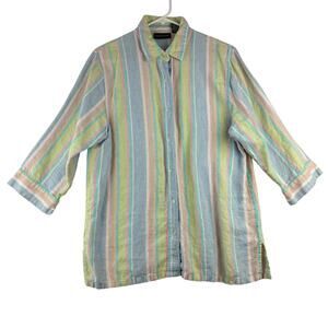 Good Clothes Collection 100% Linen Button Up Shirt Women’s Medium Pastel Stripe